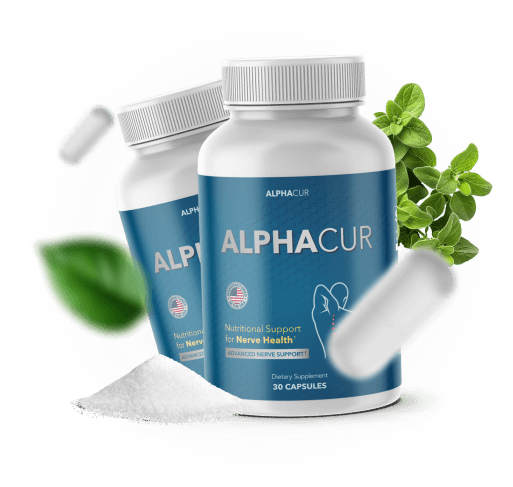 Alphacur advanced formula bottle for skin rejuvenation and wellness, featuring natural antioxidants like Curcumin to support healthy aging.